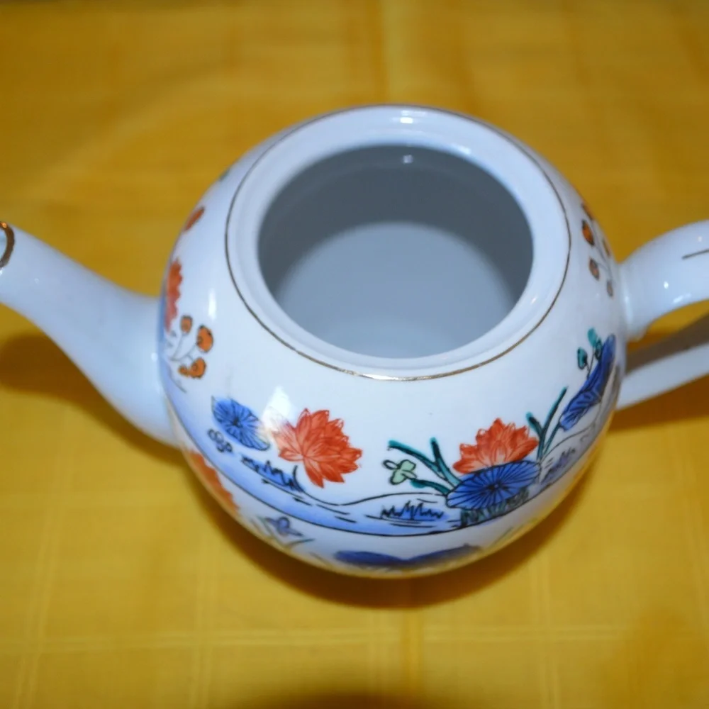 Porcelain Teapot - Oriental Flowers - Blue & Burn